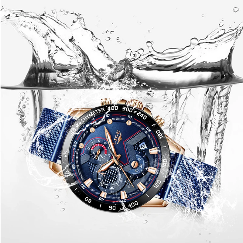 LIGE Top Brand Men's Fashion Watches Men Sport Waterproof Stainless Steel Mesh Belt Quartz Clock WristWatches Relogio Masculino
