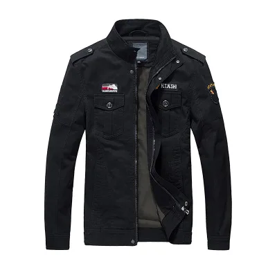 HANQIU мужские куртки военной армии бренд горячая распродажа мужская куртка-бомбер верхняя одежда вышивка мужская куртка военного фасона Jaqueta Masculino - Цвет: Black