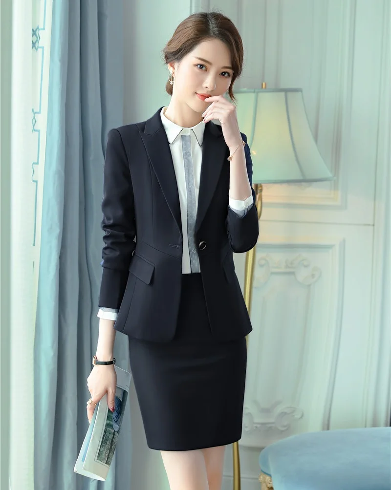 Модные женские юбочные костюмы черный блейзер и пиджак Наборы женские деловые костюмы рабочая одежда офисный униформенный стиль