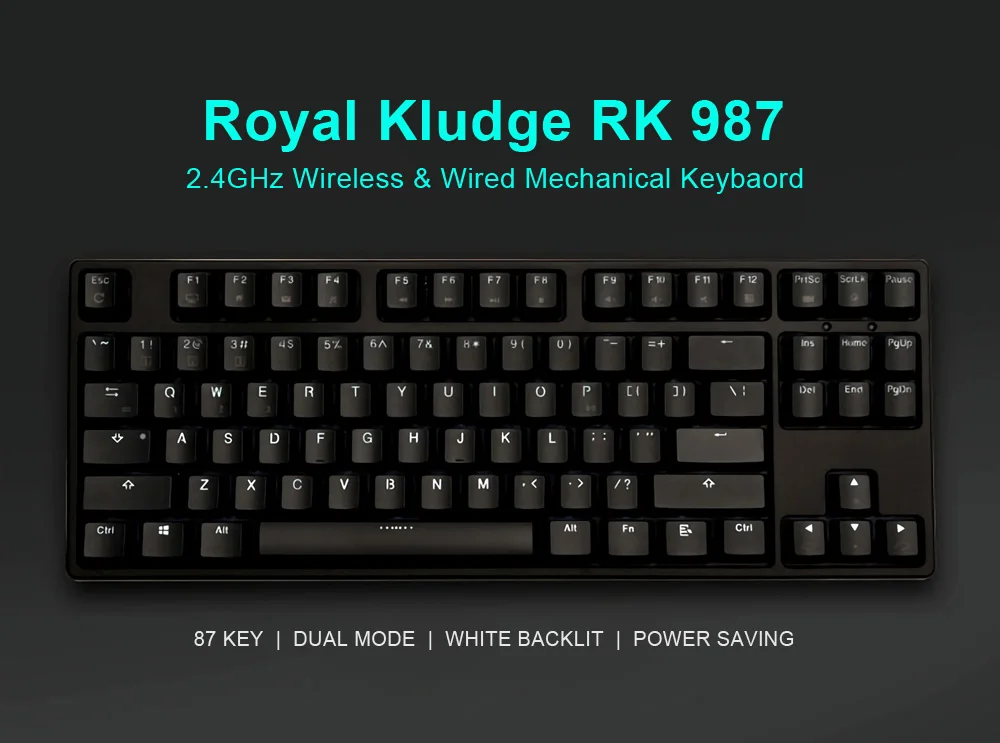 Royal Kludge RK 987 2,4 ГГц Беспроводная и Проводная Двухрежимная Механическая игровая клавиатура с белой подсветкой перезаряжаемая эргономичная клавиатура