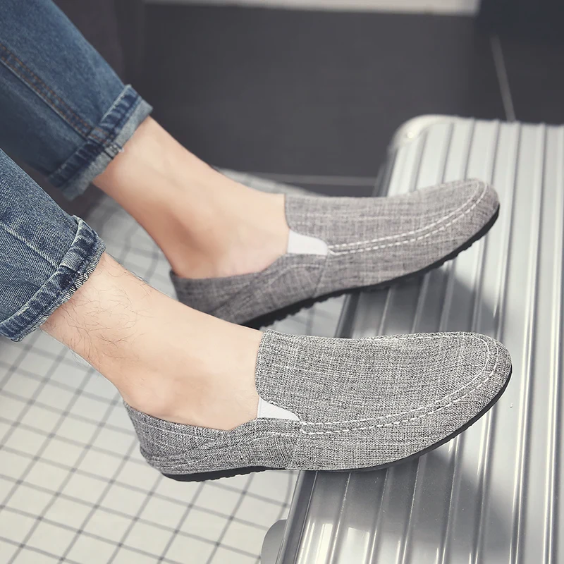 

New men casual shoes man spring summer Loafers England Fashion Zapato Breathable Slip on flats gray free shipping