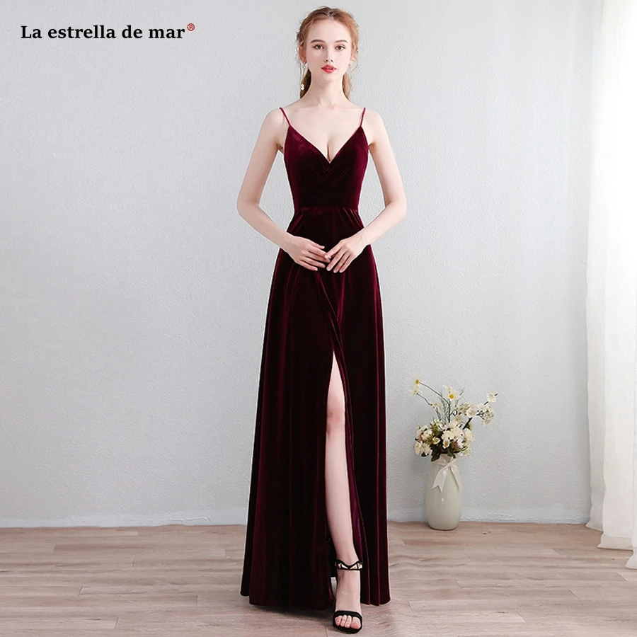 Vestido de baile 2019 new sexy V neck VELOUR high slit 