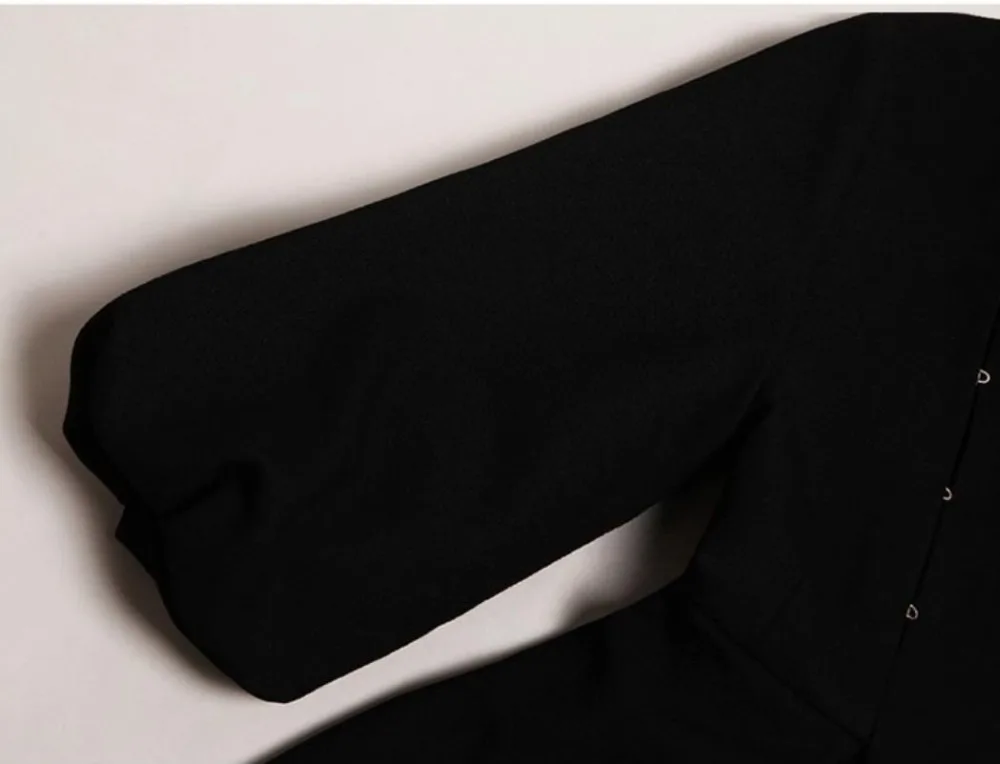Черное шерстяное платье в стиле ретро размера плюс 2XL, Женское шерстяное платье с рукавом-фонариком, осенне-зимнее женское платье трапециевидной формы