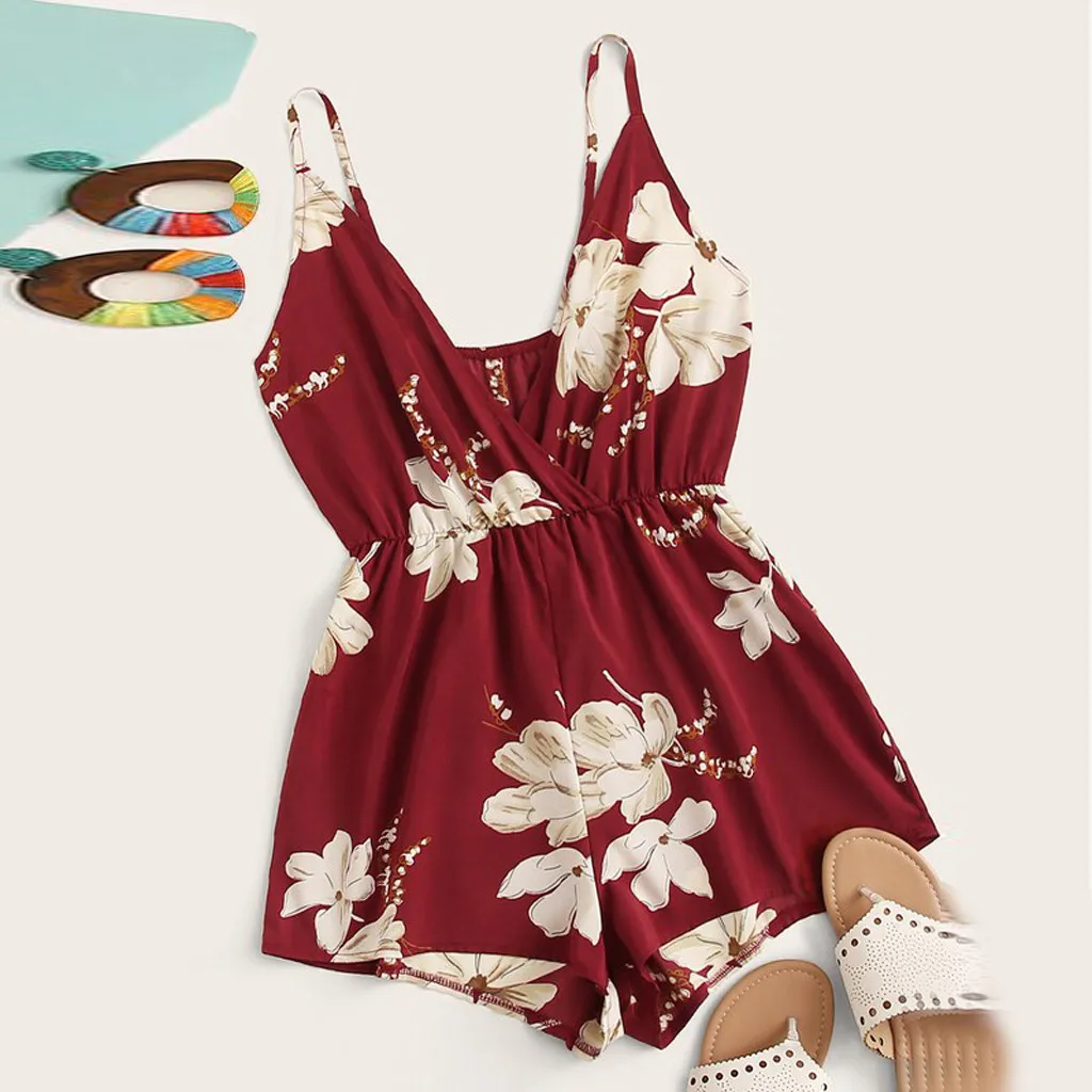 

2019 New Women's Playsuits sweet Summer Casual Fashion Bohemian Print Thin Strap Sleeveless Jumpsuit Overalls for Women #3