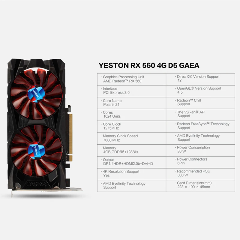 Yeston Radeon RX 560 GPU ГБ GDDR5 128bit игровой настольный компьютер PC Видео видеокарты