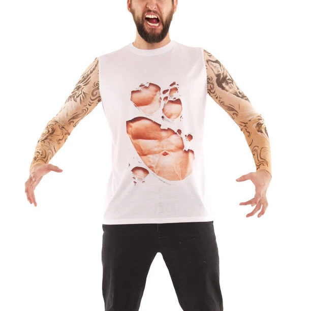 Faux Real Shirt F134181-M Mens Abs & Tattoo Sleeves White - Medium (1)