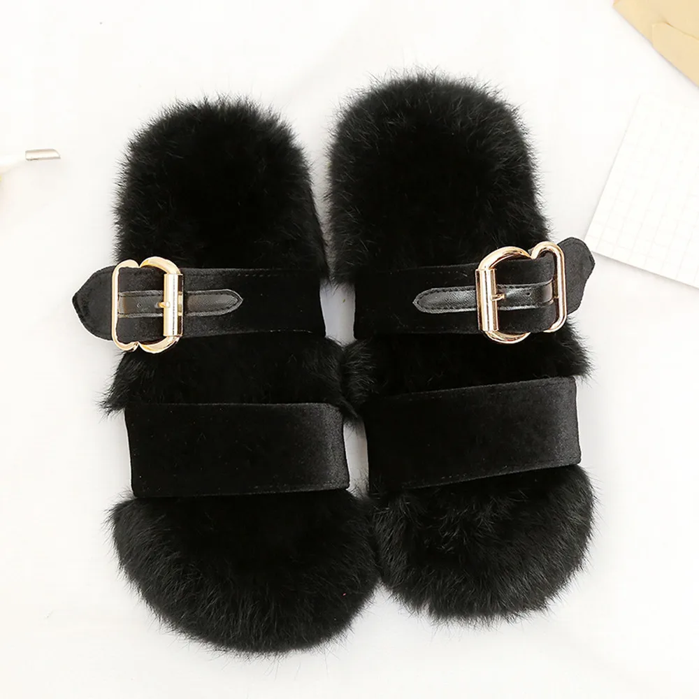 

YOUYEDIAN flat sandals women 2019 Slippers Fashion Plush Slippers Women Faux Fur Flip Flops Flat Shoes sapatos mulher rasos#G30