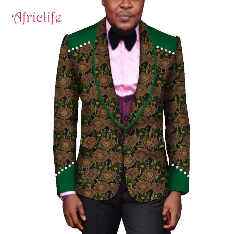 Модный Африканский принт Мужской Блейзер ручной работы Африканский мужской модный костюм пиджак Свадебные/вечерние блейзер мужская африканская одежда wyn707 - Цвет: 1