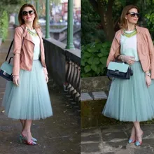 Новая мода последних конструкций женщина Тюль атласная юбка до середины икры Длина твердых природных Цвет бальное платье юбка-пачка Для женщин