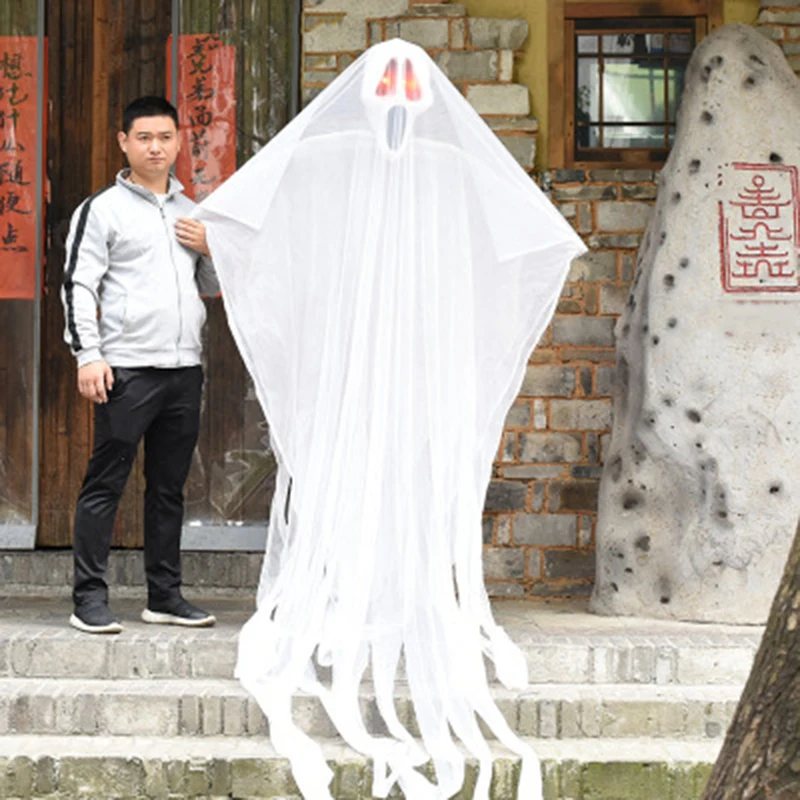 

Haunted House Escape Hanging Ghost with Skeleton Head Halloween Decoration Horror Props Electric Hounted Doll Scary Eyes Glowing
