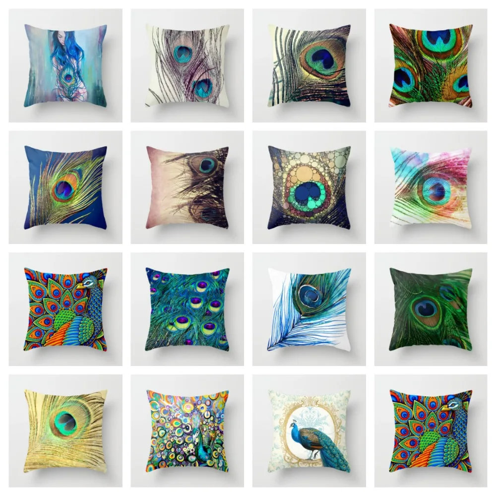 

Colorful polyester feather pillowcase peacock feather home decoration pillowcase sofa/car cushion
