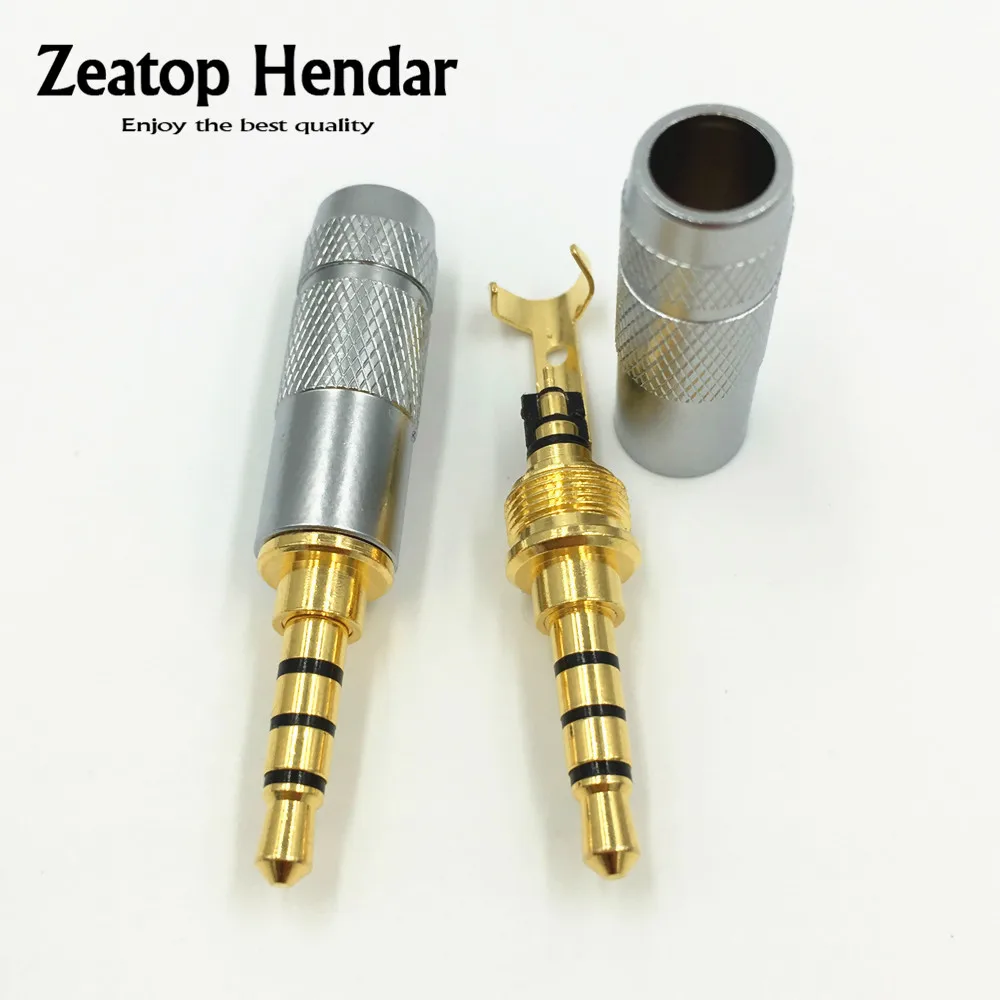 10Pcs Gold Plated 3.5mm 4Pole Male Stereo Jack Plug Audio Solder for