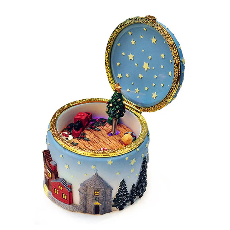 Мультяшная вращающаяся музыкальная шкатулка изделия из смолы светящийся олень Рождественская елка музыкальная шкатулка детские игрушки креативные подарки на день рождения