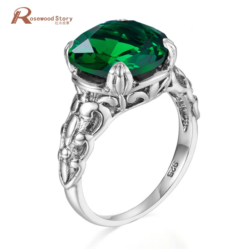 

NoEnname_Null Wholesale High quality Jewelry Vintage Solid 925 Sterling Silver Rings for Women Oval May Birthstone Emerald ring