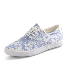 Women Floral Flats 2016 New For Spring Casual Lace-up Printed Canvas Shoes Woman Platform Flat Shoes Autumn Size 35-39