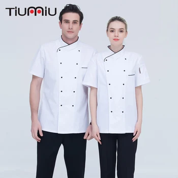 

High Quality White M-3XL Wholesale Women Men Short-sleeve Double Breasted Kitchen Work Wear Chef Jacket Restaurant Baker Uniform