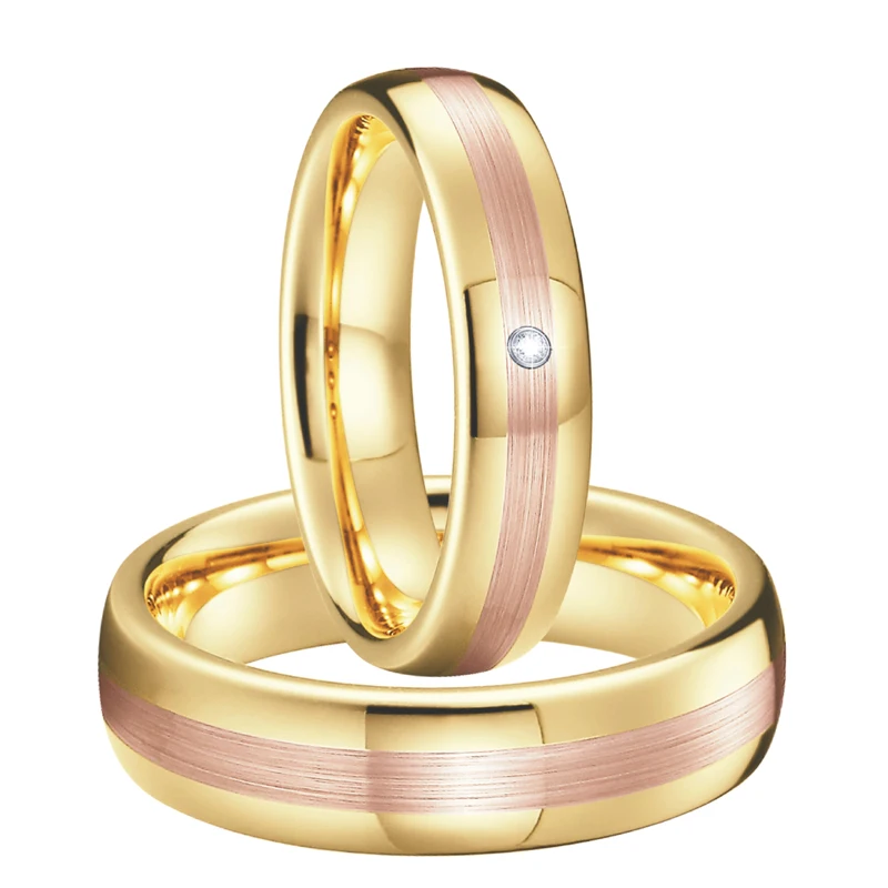 Unique Wedding Rings Tungsten Jewelry Rose Gold Color anillos anel bague bijoux femme Engagement couple rings for women