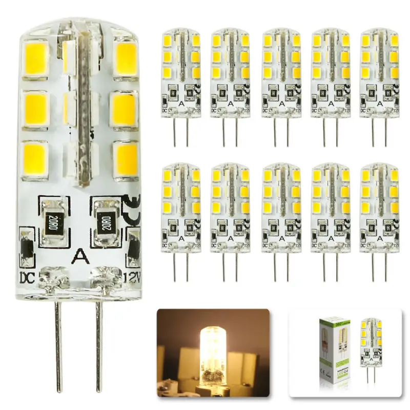 12 шт G4 Светодиодный светильник 24 3014SMD энергосберегающая лампа 3W DC 12V 180-240LM теплый белый 3000K 360 Угол луча силикагель