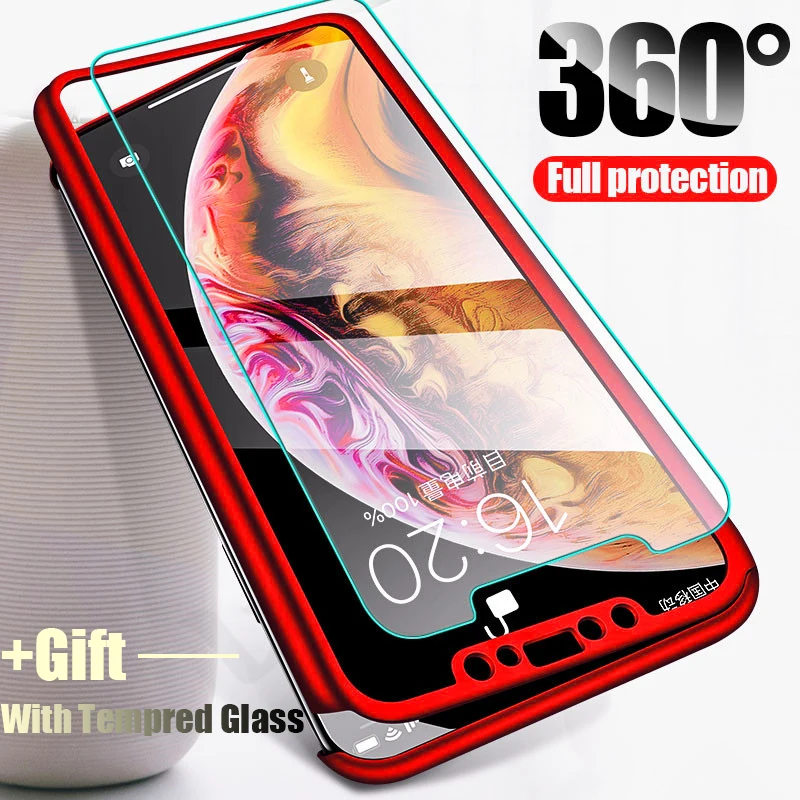 

360 Full Cover Phone Case For iPhone X 8 6 6s 7 Plus PC Protective Cover For iPhone 7 5 5s SE XS MAX XR 10 Case Cover With Glass