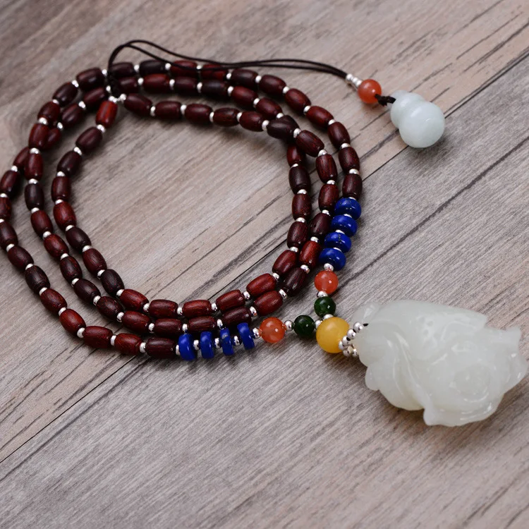 

Fashion 925 Sterling Silver Women Pendant Necklace Jade Cabbage Sandalwood Beads Rope Chain Thai Silver Choker Jewelry CH001512