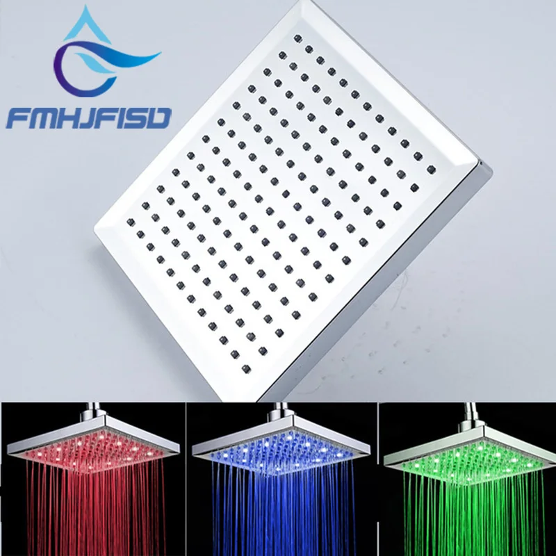 

Ceiling Mounted LED Shower Head Chrome Finish 8" Square Rainfall Shower Head Top Over-head Sprayer