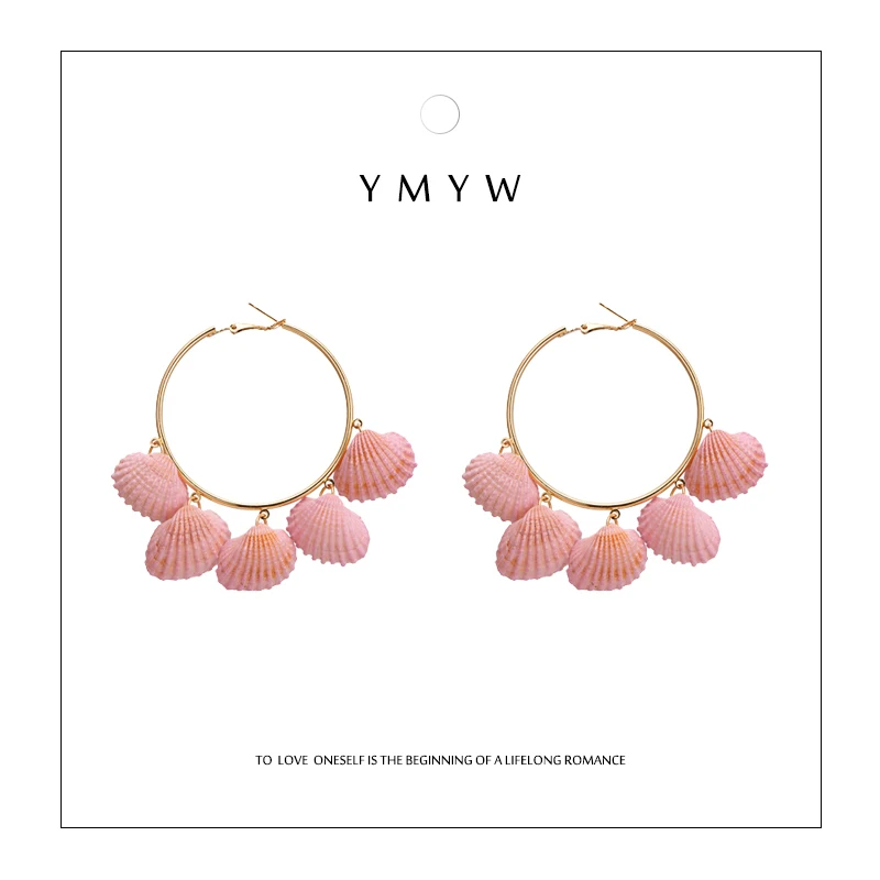 

YMYW Trendy Hyperbole Big Round Coin Tassel Dangle Earring Oversize Baroque Pendant Shell Drop Earrings for women Bijoux 2019