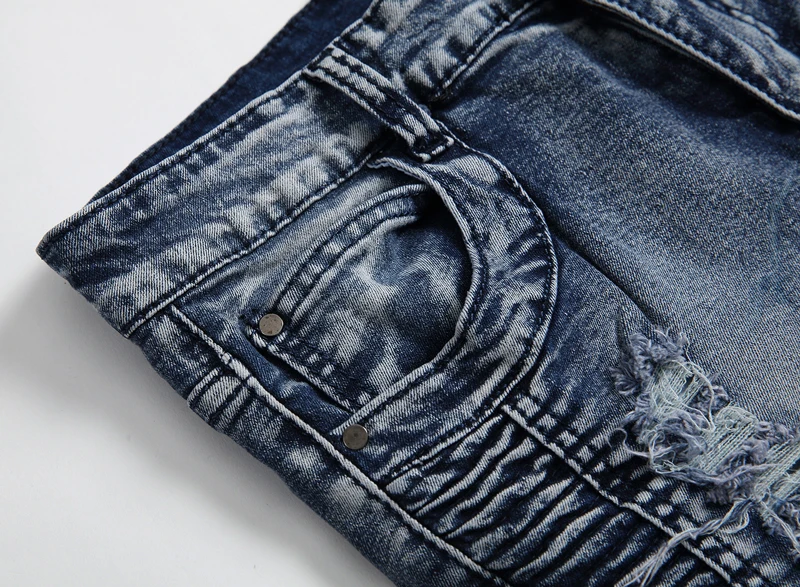 Бренд Байкер Джинсы для женщин Для мужчин осень 2017 г. мода плиссированные отверстия на коленях Дизайн Для мужчин S обтягивающие джинсы