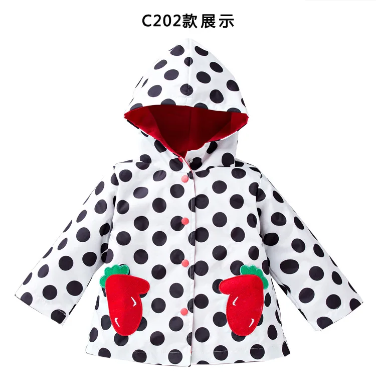Весенне-осенние куртки с капюшоном в горошек для маленьких девочек водонепроницаемый дождевик, детское ветрозащитное повседневное пальто Верхняя одежда для детей от 1 года до 5 лет