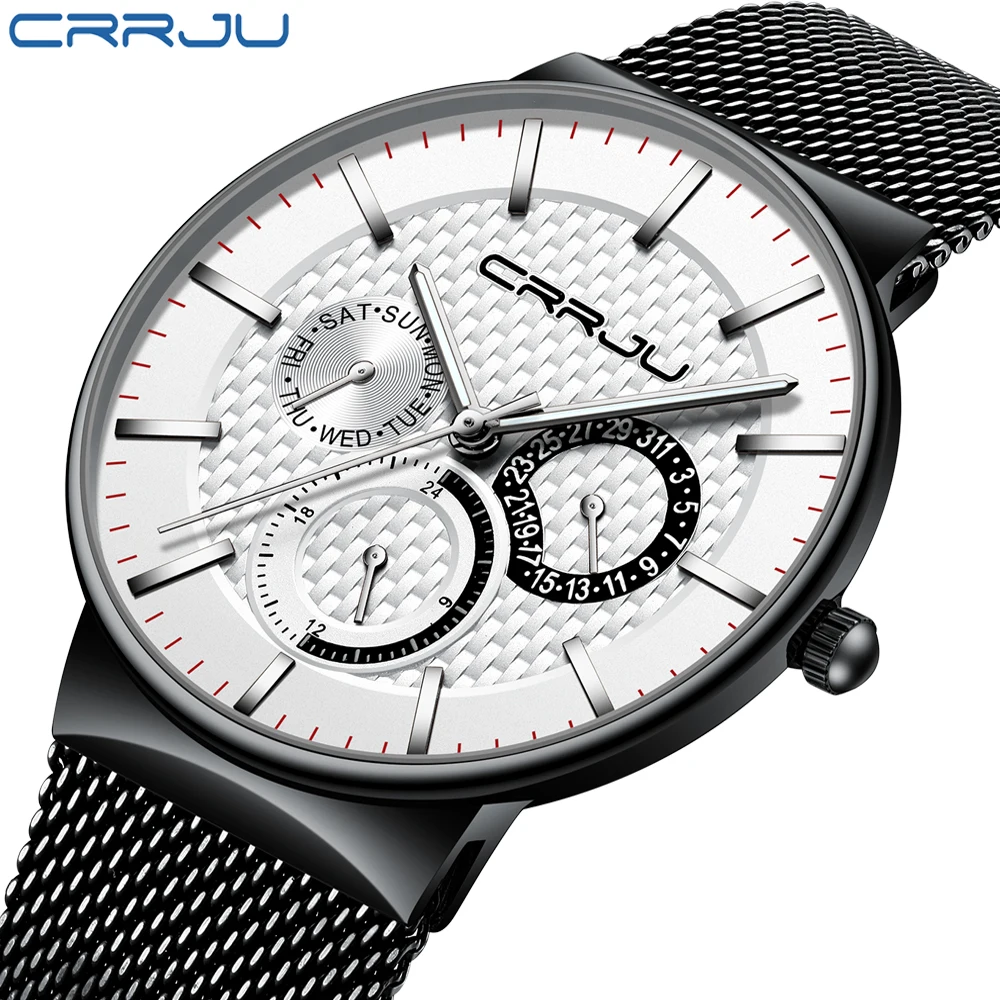 

2018 CRRJU Men's Fashion Sport Watches Men Quartz Analog Date Clock Man Stainless Steel Waterproof Watch Relogio Masculino