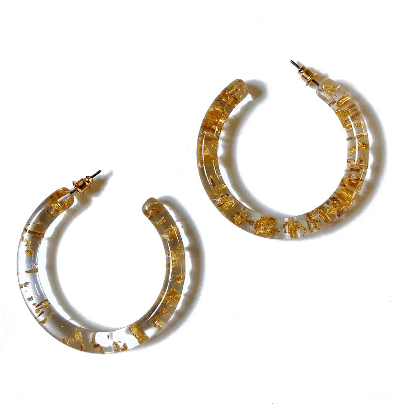 

Free Shipping Crystal Gold Glitter Elegant Resin Earring