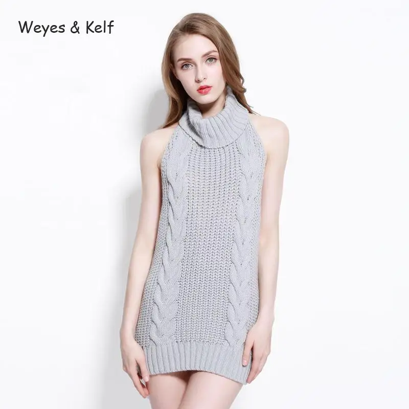 Weyes &amp Kelf Sexy Backless Sleeveless Turtleneck Pullovers Women 2020 Spring Solid Knitwear Lace Up Sweater | Женская одежда