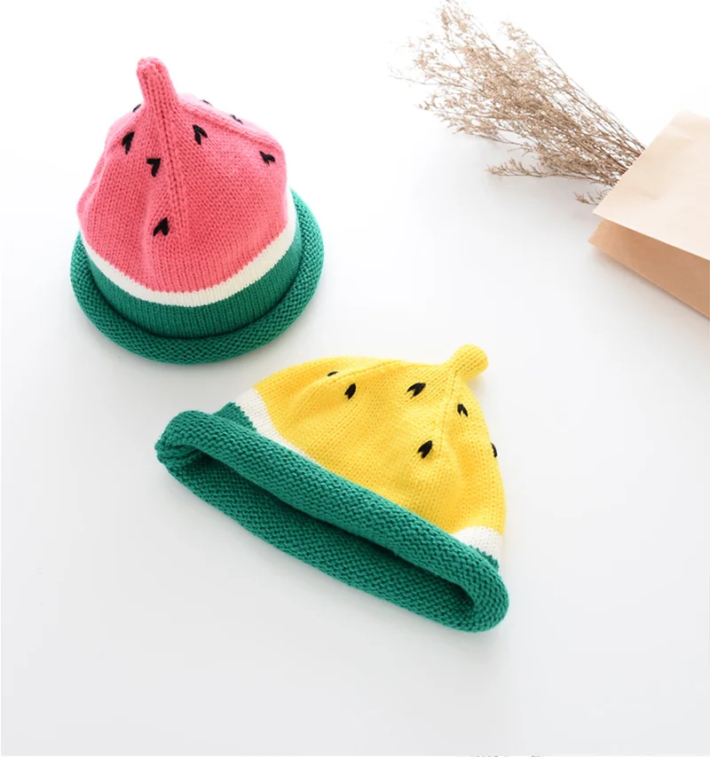 Cute Watemelon Baby Hat Red Yellow Fall Fashion Beanie Hat For Boys Girls Cotton Comfortable Toddler Hat Photography Props 1-3Y (7)
