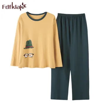 

Fdfklak Two Piece Set Spring Autumn Pijama Mujer Womens Pyjamas Home Clothing Sleepwear Sets Pijama Set Plus Size M-XXL Q706