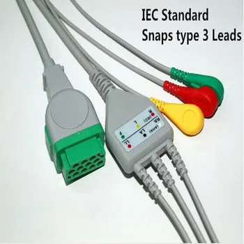 

Free Shipping One Piece 3 Leads ECG/EKG Cable Snap type for GE Marquette GE Dash Pro4000, DASH PRO 3000, Dash PRO 2000,IEC TPU