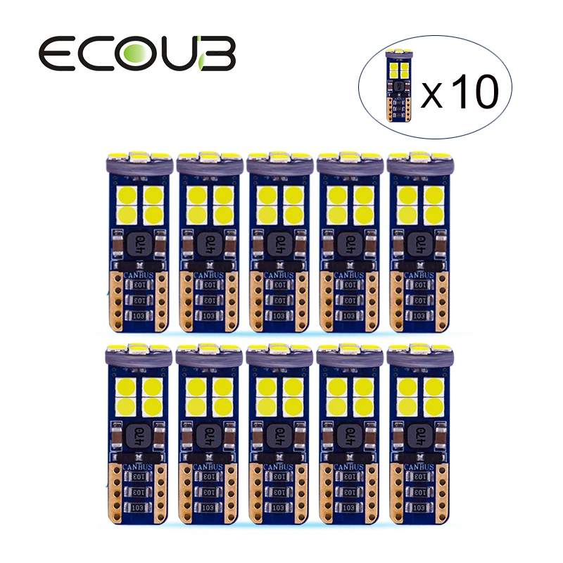 

10 Pcs T10 W5W LED Bulb 3030 SMD Canbus 12V Chip Auto LED Light Wedge Interior Dome Reading Parking Signal Bulbs White 6500K