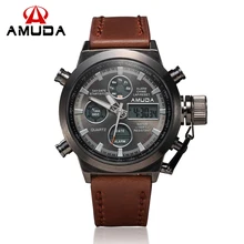 2016 AMUDA Marca de Buceo LED Relojes de Los Hombres Del Deporte Militar Reloj de Cuarzo de Cuero Genuino Reloj de Los Hombres Relojes de Pulsera Relogio masculino