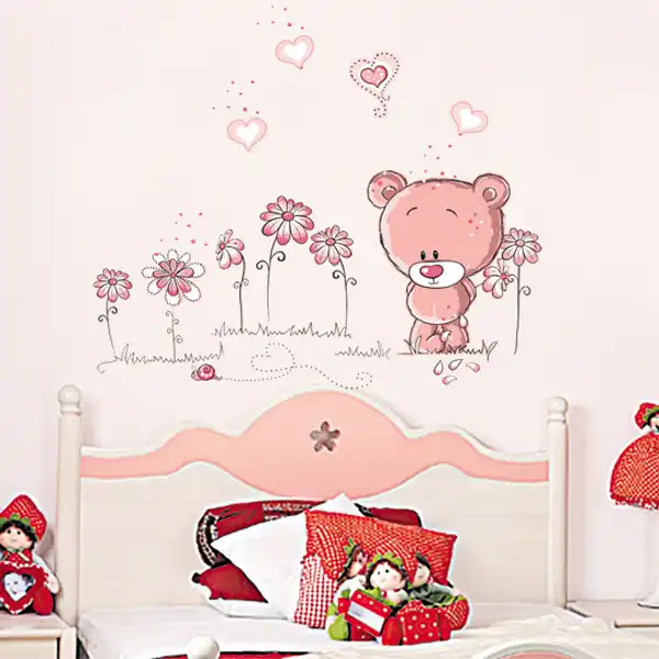 Cute Pink Cartoon Animal Love Bear Flower Baby Children Bedroom Room Decor Wall Stickers Kids Nursery Decal Sticker Gift Cute Pink Cartoon Animal Love Bear Flower Baby Children Bedroom Room Decor Wall Stickers Kids Nursery Decal Sticker Gift