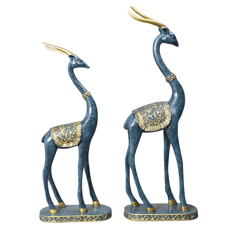 

2Pcs Deer Statue Large Size Modern Abstract Geometric Style Resin Deer Sculpture Animal Figurine Home Office Decor Accessories