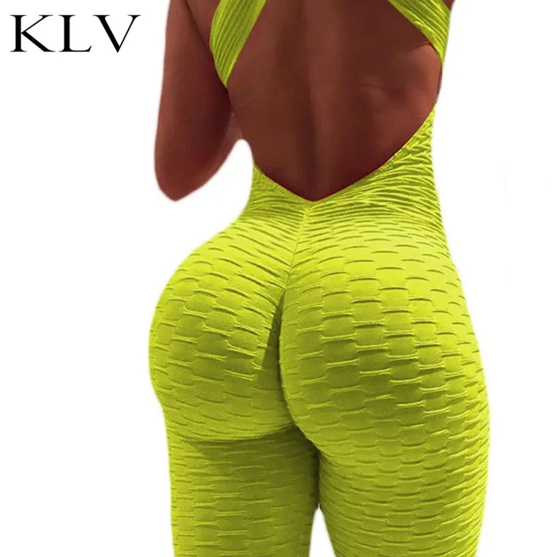 

Womens Sexy Hollow Out Halter Backless Bodysuit Ruched Butt Lift Jumpsuit Sleeveless Sport Cross Bandage Playsuit Leggings