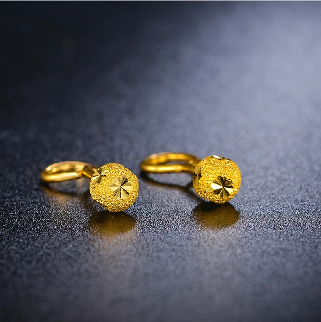 Pure 999 24K Yellow gold Stud Carved Ball Earrings 1.34gin Stud