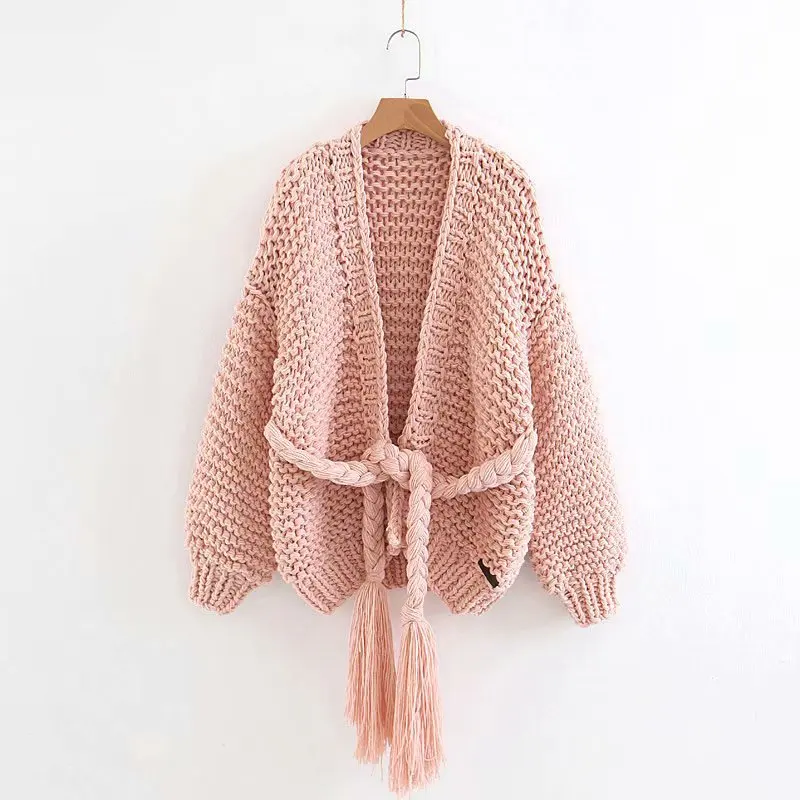 Горячее предложение, большой размер, d, полый свитер для женщин, Осень-зима, длинный рукав, вязаный, свободный размер, повседневные, не сужающиеся книзу джемперы - Цвет: Розовый