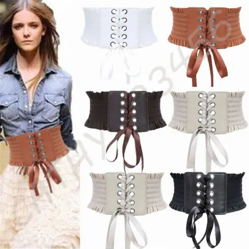 

Retro British Women Lace Up Eyelet Cotton Corset Belt High Waist Wide Style Belt