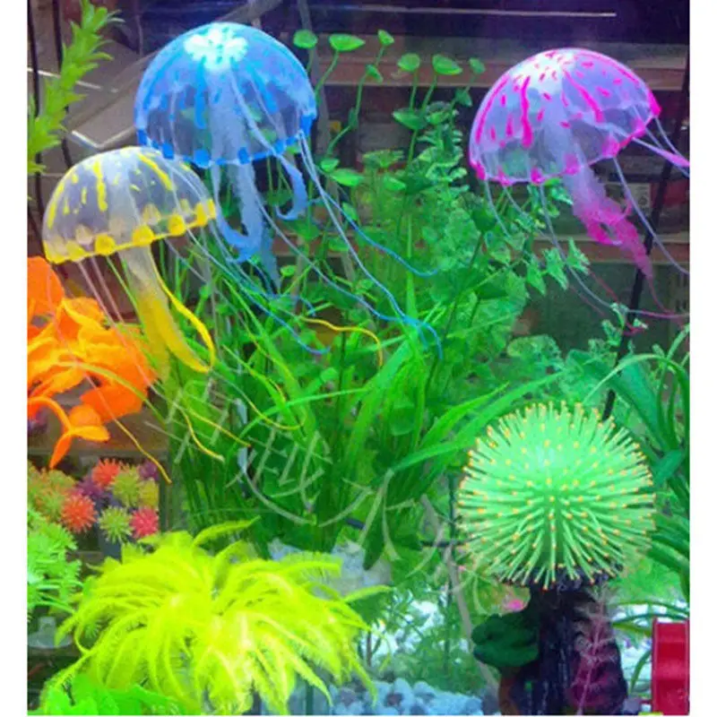 Lovely Glowing Effect  Artificial Jellyfish Fish Tank Decor Aquarium Ornament 