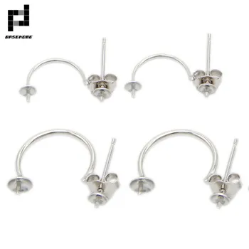 

BASEHOME 4pcs/lot 925 Silver Earring Settings Jewelry Findings Bowl Earring Space DIY Fashion Earrings Pure Silver Accessoires