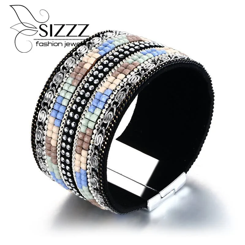 

SIZZZ New products 19.5CM alloy PU leather magnetic buckle European and American style Bracelets&Bangles For Women