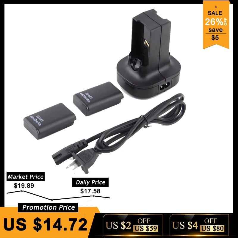 Buy For Xbox360 Dual Charger Base Charging Station Dock 2 Rechargeable Battery