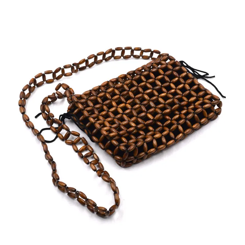 

Women Bags Designer Natural Wooden Beads Woven Bag Bamboo Bag Stitching Hollow Clutch Female Bali Beach Holiday Shoulder Bag