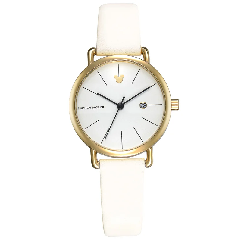 Disney бренд новые детские часы мужские часы модные крутые простые наручные часы для мальчиков и девочек любителей Микки Маус подарок кожаные часы - Цвет: WHITE-small BOX GIFT
