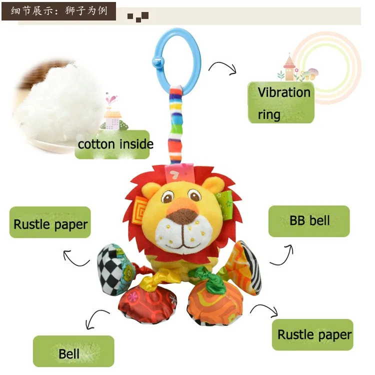 Baby Rattle Ring Bell Baby Toy Soft Plush Elephant Crib Bed Hanging Animal Teether Animal Infant Early Educational Doll WJ323 14