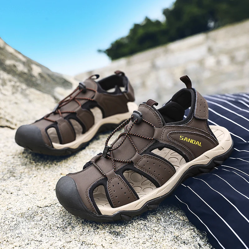 

New Romen Style Sandals Shoes Genuine Leather Shoes Summer Breathable Beach Slippers Big Size Outdoor Male Walking Shoes